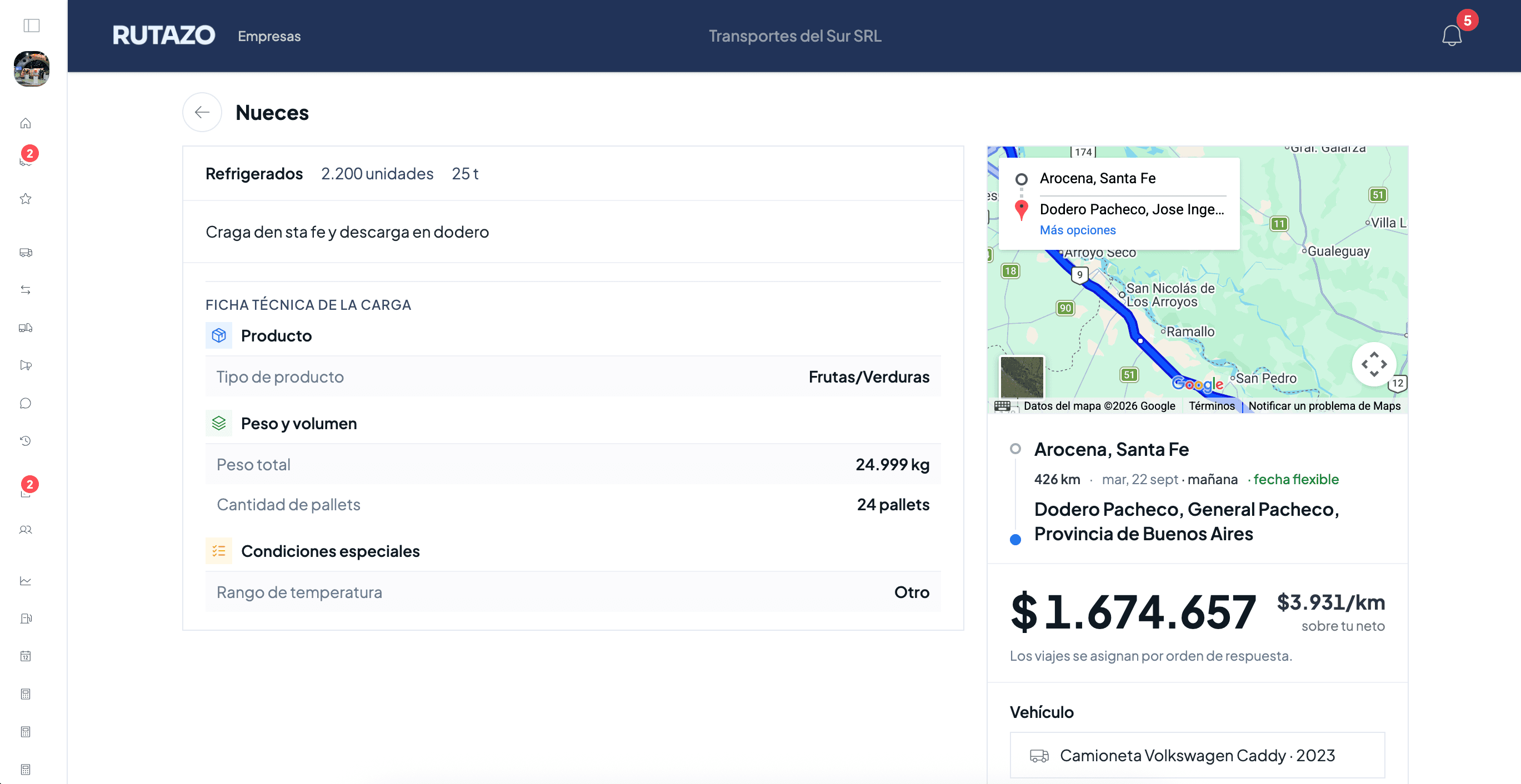 Captura del portal de transportistas de Rutazo
