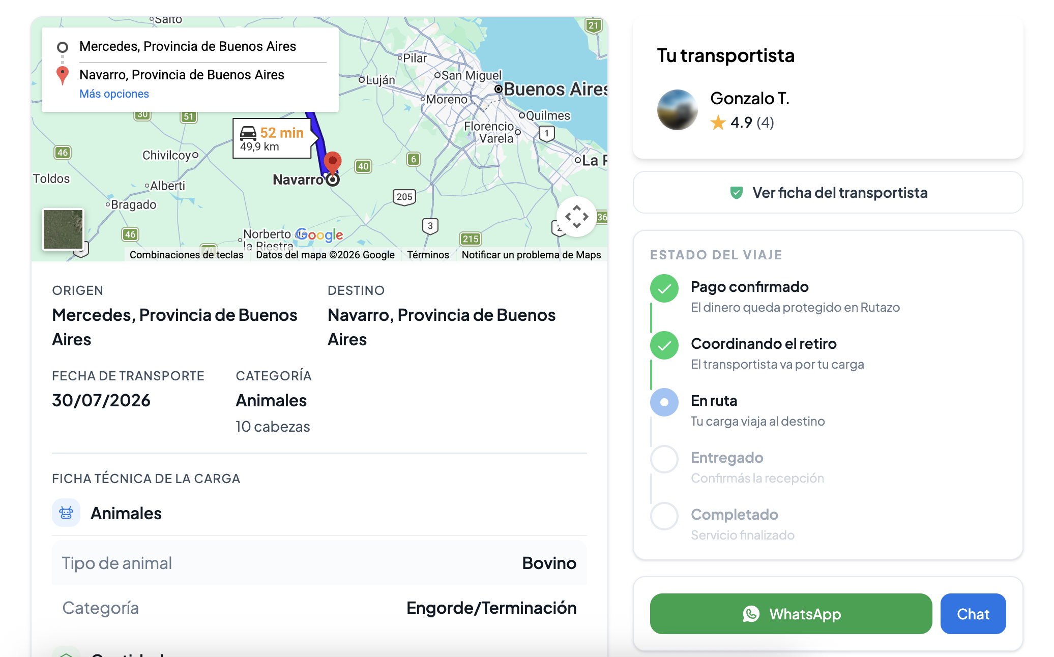 Seguimiento en Rutazo: transportista verificado, pago protegido y estado del viaje paso a paso